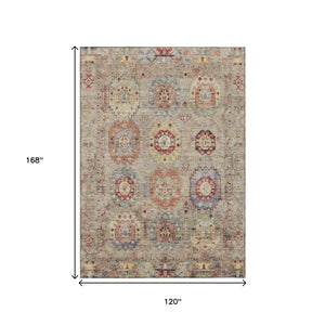 HomeRoots 10' Indoor Outdoor Washable Area Rug with Timeless Medallion Design in Beige, Red & Blue Tones 639400