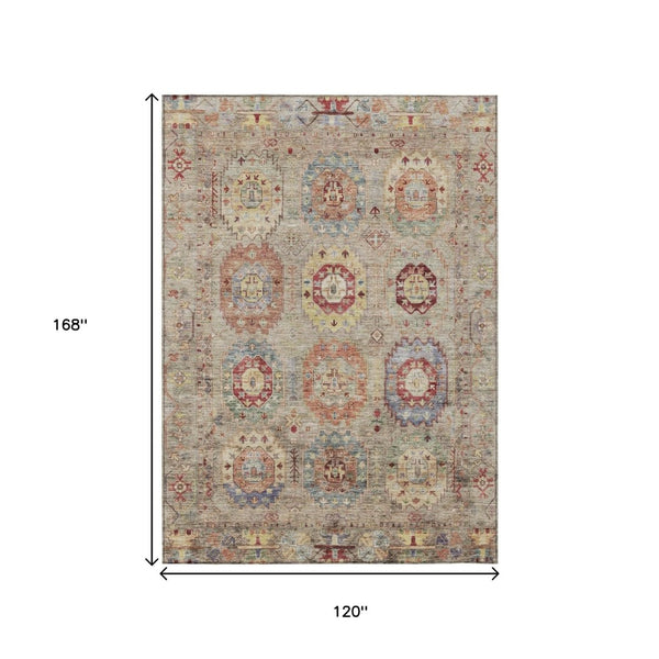 HomeRoots 10' Indoor Outdoor Washable Area Rug with Timeless Medallion Design in Beige, Red & Blue Tones 639400