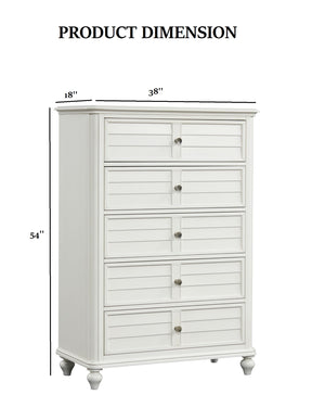English Elm Coastal Antique White Transitional Chest 38"W x 54"H — Dovetail Drawers, Ball-Bearing Glides, Elegant Beach Style B2741P370382