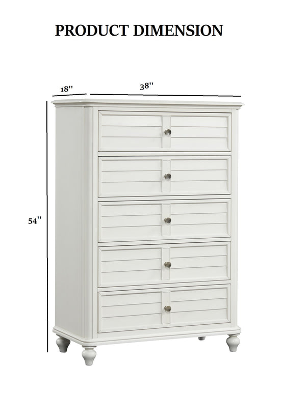 English Elm Coastal Antique White Transitional Chest 38"W x 54"H — Dovetail Drawers, Ball-Bearing Glides, Elegant Beach Style B2741P370382