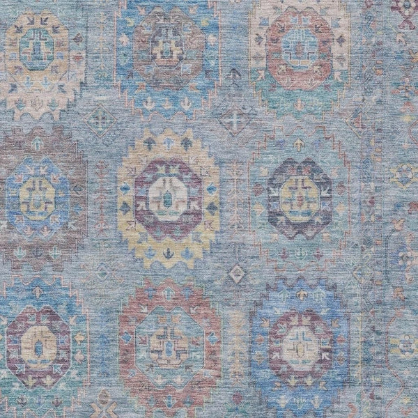 HomeRoots 5' Blue Wheat & Copper Medallion Washable Area Rug - Durable, Stylish, Indoor/Outdoor Use, Easy Care 639402