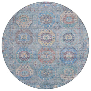 HomeRoots 8' Blue Wheat Copper Round Medallion Rug - Washable, Durable, Stylish Indoor Outdoor Area Accent 639403