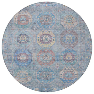 HomeRoots 8' Blue Wheat Copper Round Medallion Rug - Washable, Durable, Stylish Indoor Outdoor Area Accent 639403