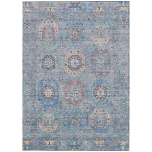 HomeRoots 8' X 10' Washable Medallion Area Rug in Blue, Wheat & Copper - Durable for Indoor & Outdoor Use 639404