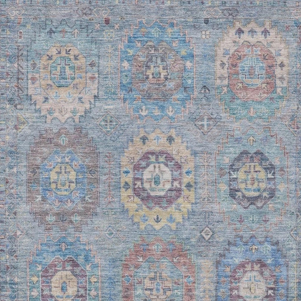 HomeRoots 8' X 10' Washable Medallion Area Rug in Blue, Wheat & Copper - Durable for Indoor & Outdoor Use 639404