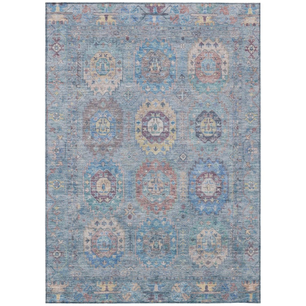 HomeRoots 8' X 10' Washable Medallion Area Rug in Blue, Wheat & Copper - Durable for Indoor & Outdoor Use 639404
