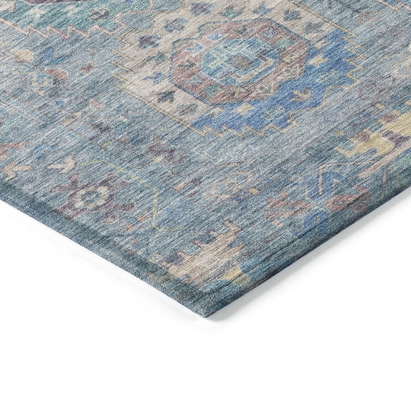 HomeRoots 8' X 10' Washable Medallion Area Rug in Blue, Wheat & Copper - Durable for Indoor & Outdoor Use 639404