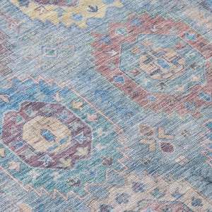 HomeRoots 8' X 10' Washable Medallion Area Rug in Blue, Wheat & Copper - Durable for Indoor & Outdoor Use 639404