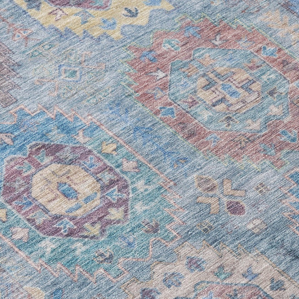 HomeRoots 8' X 10' Washable Medallion Area Rug in Blue, Wheat & Copper - Durable for Indoor & Outdoor Use 639404