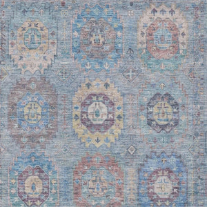HomeRoots 9' X 12' Elegant Blue Wheat & Copper Medallion Area Rug - Washable for Indoor & Outdoor Use! 639405