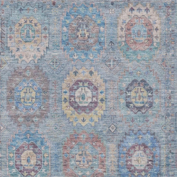HomeRoots 9' X 12' Elegant Blue Wheat & Copper Medallion Area Rug - Washable for Indoor & Outdoor Use! 639405