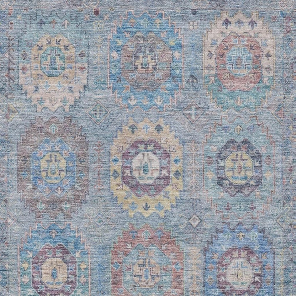 HomeRoots 9' X 12' Elegant Blue Wheat & Copper Medallion Area Rug - Washable for Indoor & Outdoor Use! 639405