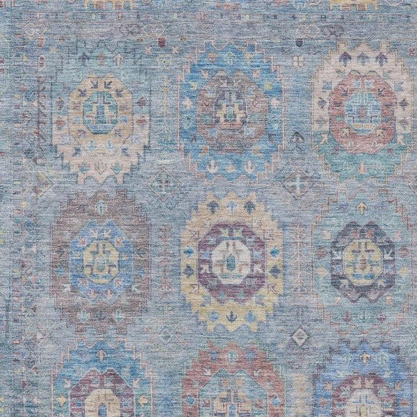 HomeRoots 10' Blue Wheat and Copper Medallion Washable Area Rug – Versatile Indoor/Outdoor Decor for Any Space 639406