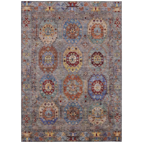 HomeRoots 5' Washable Gray Burgundy Gold Medallion Area Rug - Stylish Indoor/Outdoor Décor for Any Space 639408