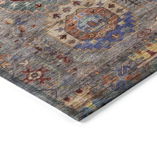 HomeRoots 5' Washable Gray Burgundy Gold Medallion Area Rug - Stylish Indoor/Outdoor Décor for Any Space 639408