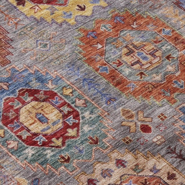 HomeRoots 5' Washable Gray Burgundy Gold Medallion Area Rug - Stylish Indoor/Outdoor Décor for Any Space 639408