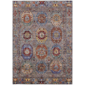 HomeRoots 8' Stylish Gray, Burgundy & Gold Medallion Washable Area Rug for Indoor/Outdoor High-Traffic Use 639410