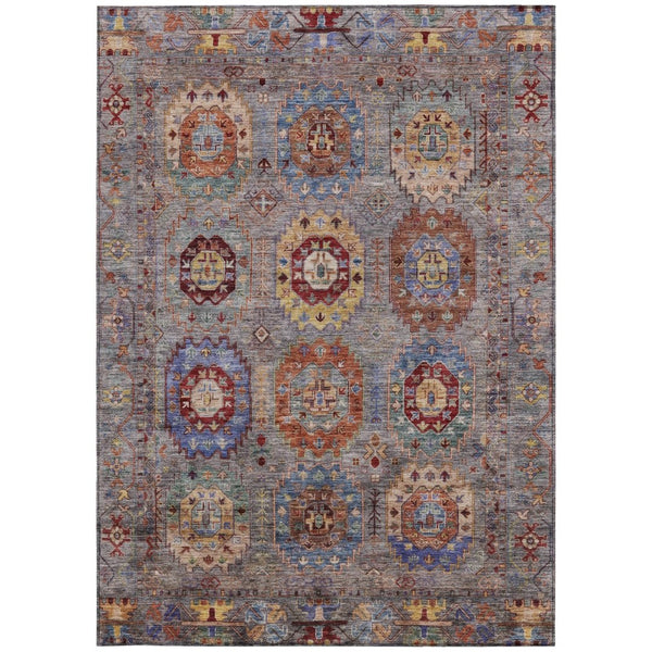 HomeRoots 8' Stylish Gray, Burgundy & Gold Medallion Washable Area Rug for Indoor/Outdoor High-Traffic Use 639410
