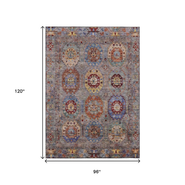 HomeRoots 8' Stylish Gray, Burgundy & Gold Medallion Washable Area Rug for Indoor/Outdoor High-Traffic Use 639410