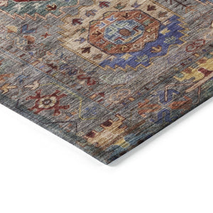 HomeRoots 8' Stylish Gray, Burgundy & Gold Medallion Washable Area Rug for Indoor/Outdoor High-Traffic Use 639410