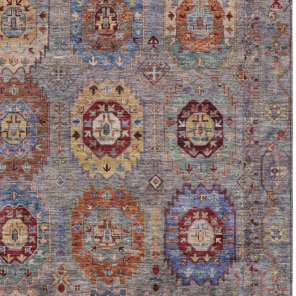 HomeRoots 8' Stylish Gray, Burgundy & Gold Medallion Washable Area Rug for Indoor/Outdoor High-Traffic Use 639410