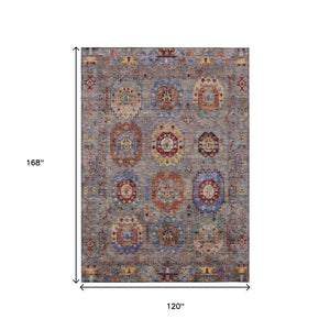 HomeRoots 10' Gray Burgundy and Gold Medallion Washable Rug – Durable, Stylish, Indoor/Outdoor Versatility! 639412