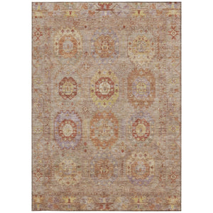 HomeRoots 5' X 8' Khaki Gold Burgundy Medallion Rug - Durable, Washable for Indoor & Outdoor Living Spaces 639414