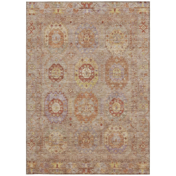 HomeRoots 5' X 8' Khaki Gold Burgundy Medallion Rug - Durable, Washable for Indoor & Outdoor Living Spaces 639414