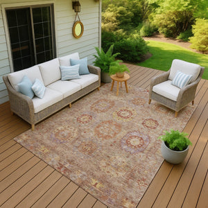 HomeRoots 5' X 8' Khaki Gold Burgundy Medallion Rug - Durable, Washable for Indoor & Outdoor Living Spaces 639414