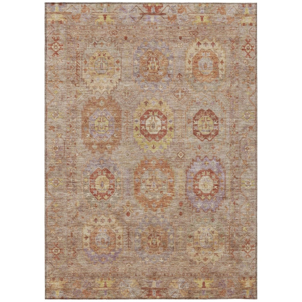 HomeRoots 5' X 8' Khaki Gold Burgundy Medallion Rug - Durable, Washable for Indoor & Outdoor Living Spaces 639414