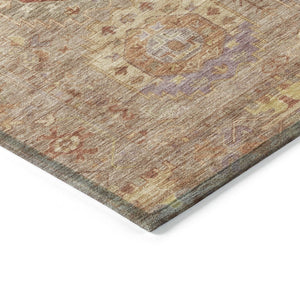 HomeRoots 5' X 8' Khaki Gold Burgundy Medallion Rug - Durable, Washable for Indoor & Outdoor Living Spaces 639414