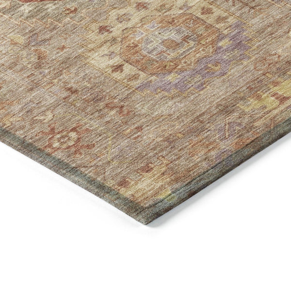 HomeRoots 5' X 8' Khaki Gold Burgundy Medallion Rug - Durable, Washable for Indoor & Outdoor Living Spaces 639414