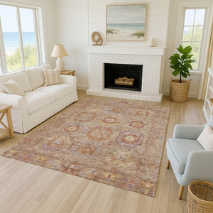 HomeRoots 5' X 8' Khaki Gold Burgundy Medallion Rug - Durable, Washable for Indoor & Outdoor Living Spaces 639414