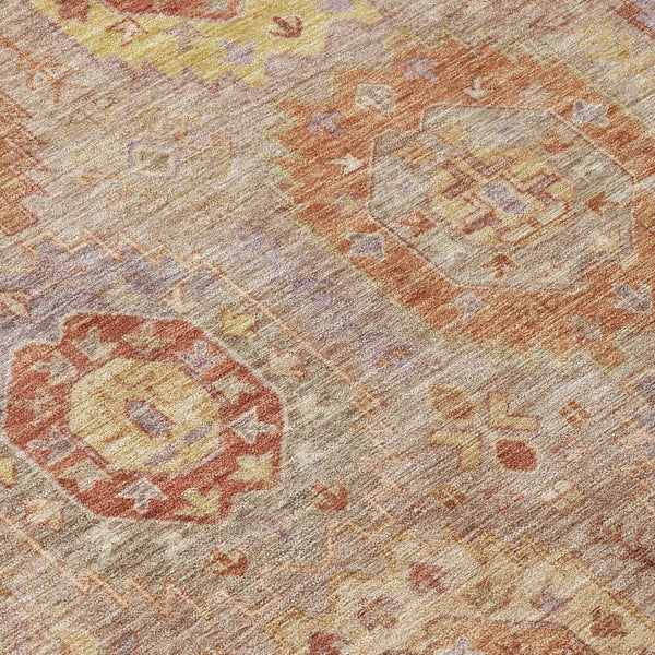 HomeRoots 9' Khaki Gold and Burgundy Medallion Area Rug - Washable, Durable for Indoor & Outdoor Use, 90"x12' 639417