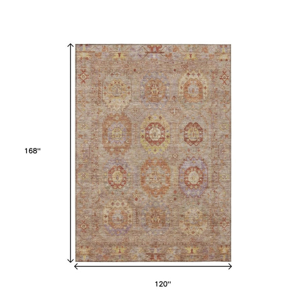 HomeRoots 10' X 14' Khaki Gold & Burgundy Medallion Rug – Stylish, Washable, Indoor/Outdoor Use for Any Space! 639418