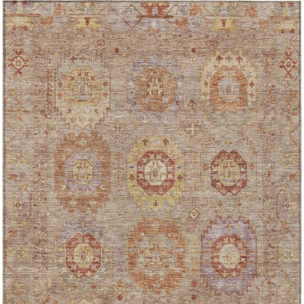 HomeRoots 10' X 14' Khaki Gold & Burgundy Medallion Rug – Stylish, Washable, Indoor/Outdoor Use for Any Space! 639418