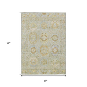 HomeRoots 5' X 8' Sage Green Medallion Washable Area Rug - Durable, Stylish for Indoor & Outdoor Use! 639420