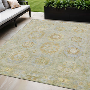 HomeRoots 5' X 8' Sage Green Medallion Washable Area Rug - Durable, Stylish for Indoor & Outdoor Use! 639420