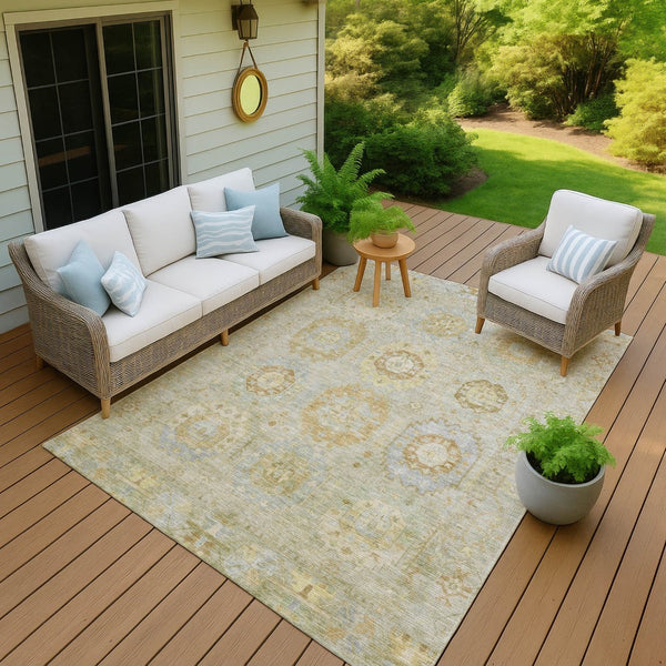 HomeRoots 5' X 8' Sage Green Medallion Washable Area Rug - Durable, Stylish for Indoor & Outdoor Use! 639420