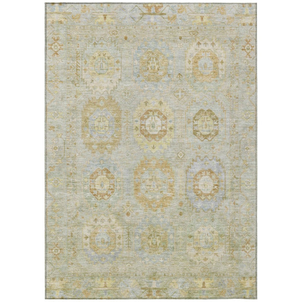 HomeRoots 5' X 8' Sage Green Medallion Washable Area Rug - Durable, Stylish for Indoor & Outdoor Use! 639420
