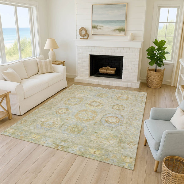 HomeRoots 5' X 8' Sage Green Medallion Washable Area Rug - Durable, Stylish for Indoor & Outdoor Use! 639420