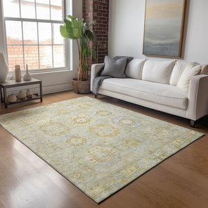 HomeRoots 5' X 8' Sage Green Medallion Washable Area Rug - Durable, Stylish for Indoor & Outdoor Use! 639420