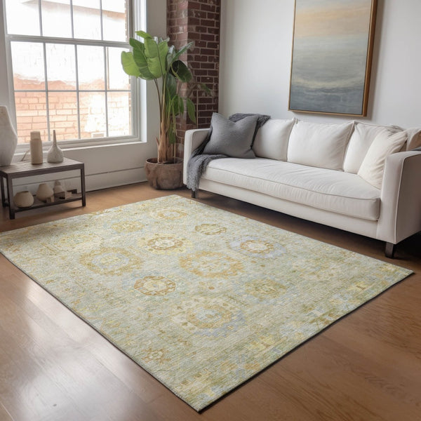 HomeRoots 5' X 8' Sage Green Medallion Washable Area Rug - Durable, Stylish for Indoor & Outdoor Use! 639420