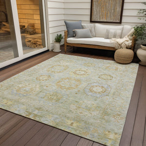 HomeRoots 5' X 8' Sage Green Medallion Washable Area Rug - Durable, Stylish for Indoor & Outdoor Use! 639420
