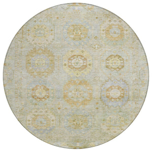 HomeRoots 8' Round Medallion Area Rug in Sage, Wheat & Artichoke Green – Washable & Durable for Indoor/Outdoor Use 639421