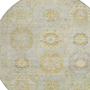 HomeRoots 8' Round Medallion Area Rug in Sage, Wheat & Artichoke Green – Washable & Durable for Indoor/Outdoor Use 639421
