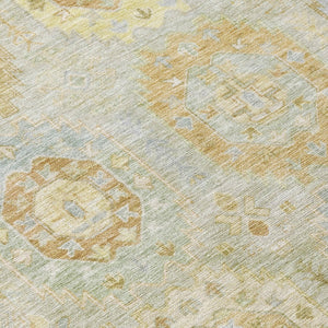HomeRoots 8' Round Medallion Area Rug in Sage, Wheat & Artichoke Green – Washable & Durable for Indoor/Outdoor Use 639421