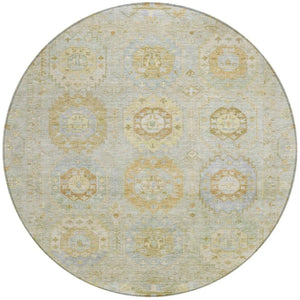 HomeRoots 8' Round Medallion Area Rug in Sage, Wheat & Artichoke Green – Washable & Durable for Indoor/Outdoor Use 639421