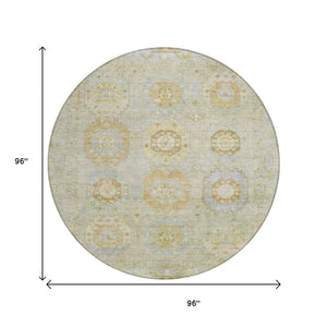 HomeRoots 8' Round Medallion Area Rug in Sage, Wheat & Artichoke Green – Washable & Durable for Indoor/Outdoor Use 639421