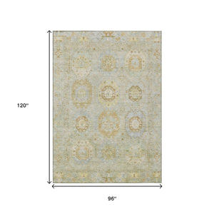 HomeRoots 8' X 10' Sage Wheat Medallion Indoor/Outdoor Rug - Durable, Washable, Perfect for High-Traffic Areas 639422